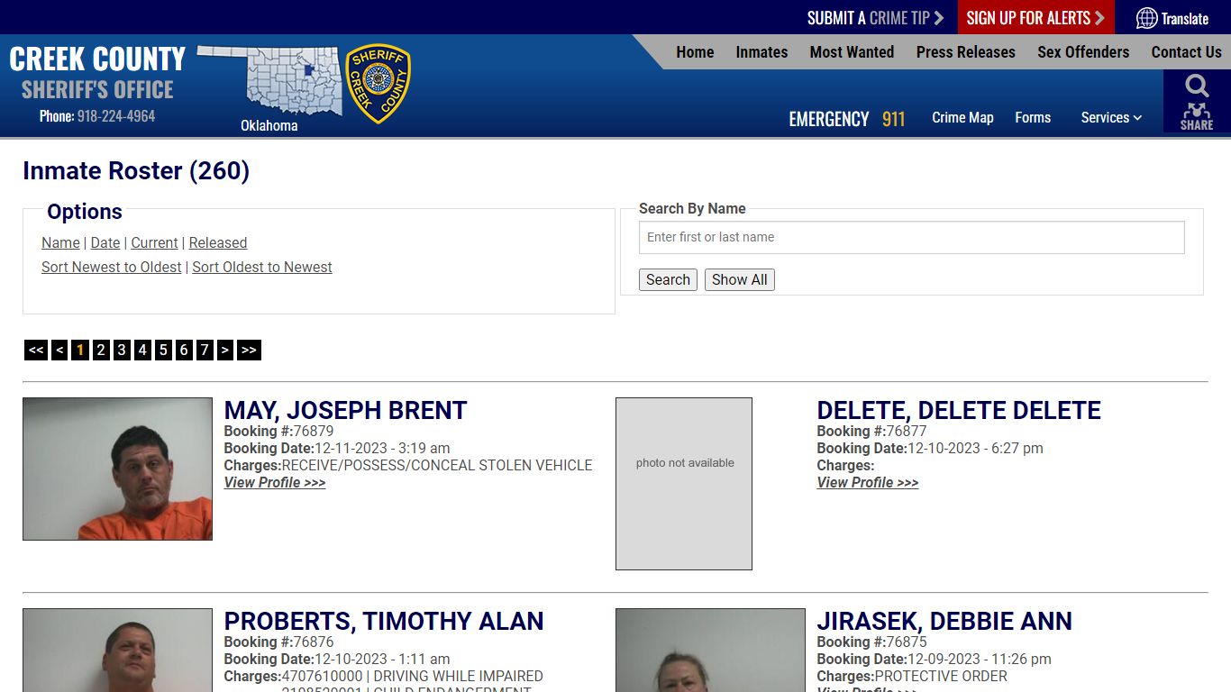 Inmate Roster (253) - Creek County Sheriff